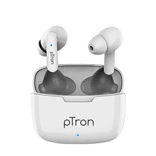 Ptron Bassbuds Duo In-Ear Earbuds With 32Hrs Total Playtime, Bluetooth 5.1 Wireless Headphones, Stereo Audio, Touch Control Tws, Dual Mic, Type-C Fast Charging, Ipx4 & Voice Assistance (White)