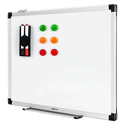 Amazonbasics Whiteboard Drywipe Magnetic With Pen Tray And Aluminium Trim,Includes 6 Magnets, 1 Eraser, And 2 Dry-Erase Markers, 1.96 Ft X 1.47 Ft (Wxh)