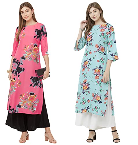 Gosriki Women’S Crepe Printed Straight Kurta (Pack Of 2) (Kurti-Combo-084-S_Multicolored_Small)
