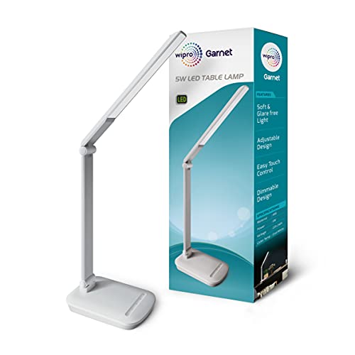 Wipro 5W Led Table Lamp With Smooth Dimming, Use As Emergency Light With Power Bank Or With Laptop Usb Port (White, Acrylonitrile Butadiene Styrene, Pack Of 1)