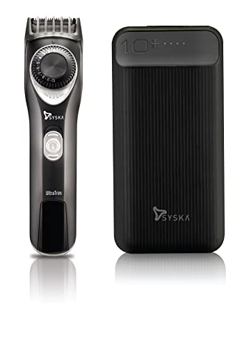 Syska Tp7526 Combos – Ht750 90Mins Run Time Beard Trimmer (Black Silver) And 10000 Mah Power Bank (10 W, Fast Charging) (Black, Lithium Polymer)