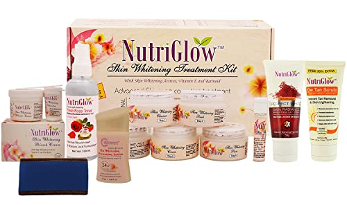 Nutriglow Facial Kit, Bleach Cream, Fresh Rose Toner, Moisturizing Lotion, De Tan Scrub, Advanced Perfect White Radiance Day Cream| Anti-Aging, Acne, Blemishes Care| All Skin Types|With Free Head Band| Pack Of 7