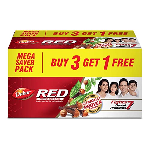 Dabur Red 800G (200G X 4, Pack Of 4) Toothpaste – India’S No.1 Ayurvedic Paste, Provides Protection Plaque Removal, Toothache, Yellow Teeth, Bad Breath