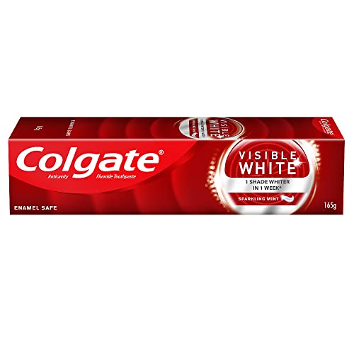 Colgate Visible White 165G Teeth Whitening Toothpaste, Protects Enamel, Removes Stains, With Whitening Accelerators