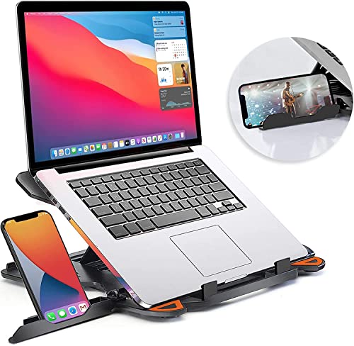 Striff Laptop Stand Adjustable Laptop Computer Stand Multi-Angle Stand Phone Stand Portable Foldable Laptop Riser Notebook Holder Stand Compatible For 9 To 15.6” Laptops Black(Black)