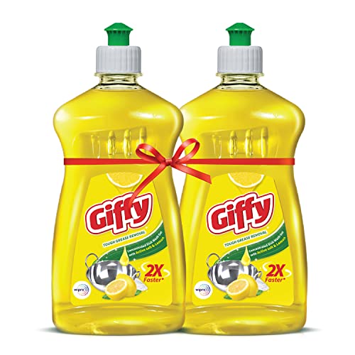 Giffy Lemon & Active Salt Concentrated Dish Wash Gel, 500Ml (Pack Of 2), Yellow