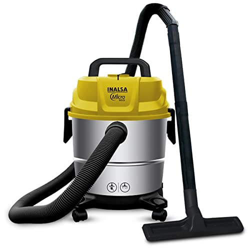 Inalsa Vacuum Cleaner Wet & Dry 15L 1400W With Steel Tank-Micro Wd15 With 3In1 Multifunction Wet/Dry/Blowing And Hepa Filtration|Powerful Suction, High Energy Efficiency & Low Sound, (Yellow/Silver)