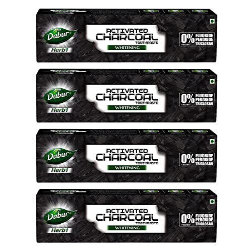 Dabur Herb’L Activated Charcoal And Mint (Black Gel) 480G (120G*4) | Whitening Toothpaste, Fluoride Free | Fights Plaque & Extrinsic Stains