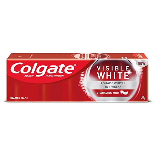 Colgate Visible White Teeth Whitening Toothpaste, Pack Of 100G, With Whitening Accelerators For Tobacco Stain Removal & Teeth Whitening, Colgate Toothpaste With Minty Flavor For Everyday Fresh Breath