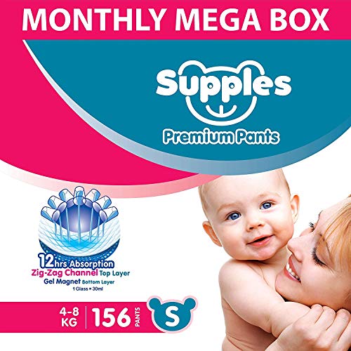 Supples Baby Diaper Pants, Monthly Mega-Box, Small, 156 Count