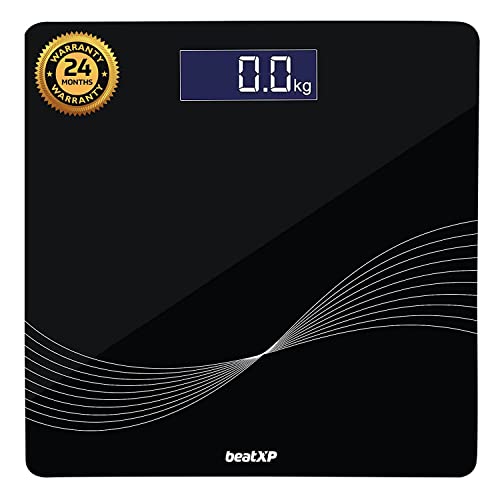 Beatxp Wave Digital Weighing Scale|Lcd Panel|Thick Tempered Glass|Electronic Weight Machine| Weighing Scale (Black)