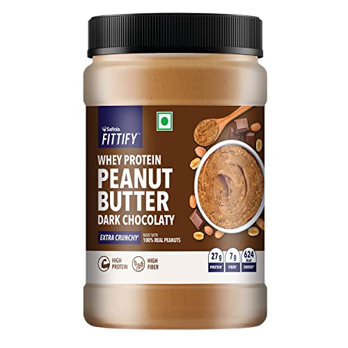 Saffola Fittify Whey Protein Peanut Butter | Dark Chocolaty | Extra Crunchy | High Protein | High Fiber | Vegan| No Trans Fat | 925G